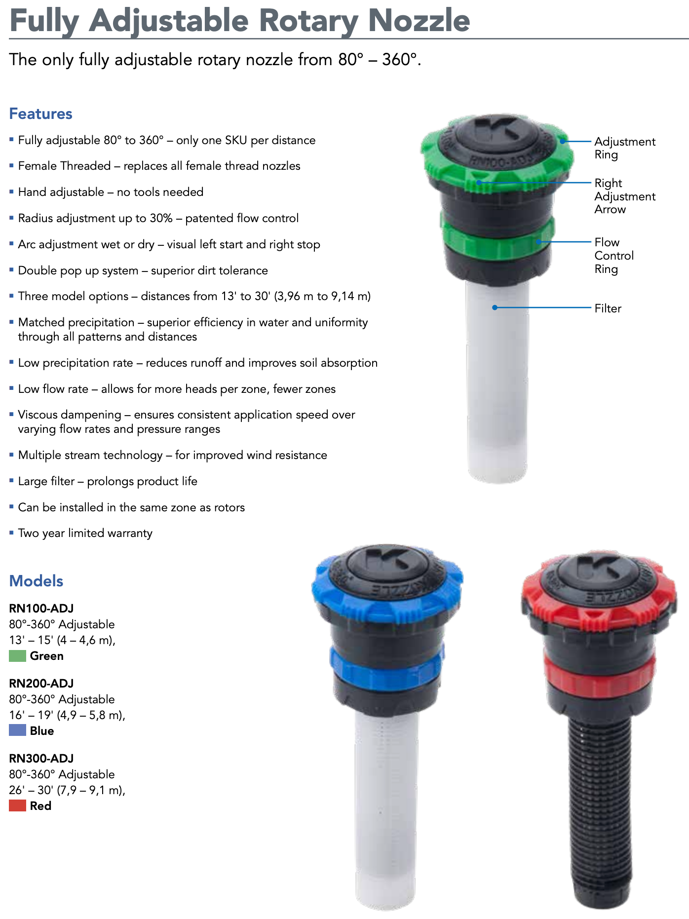 K-Rain RN200 Rotary Nozzle 16ft to 19ft - Fully Adjustable