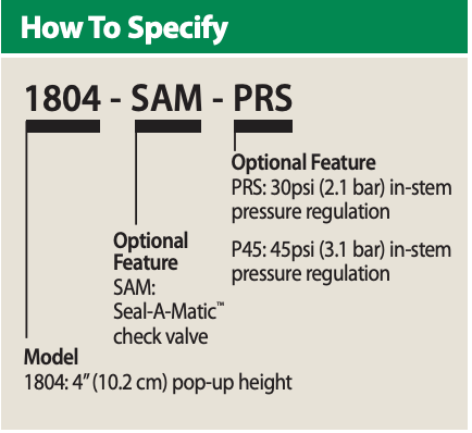 Rain Bird 1804 Pop-Up 4" body + Stop-a-matic (SAM) Check valve