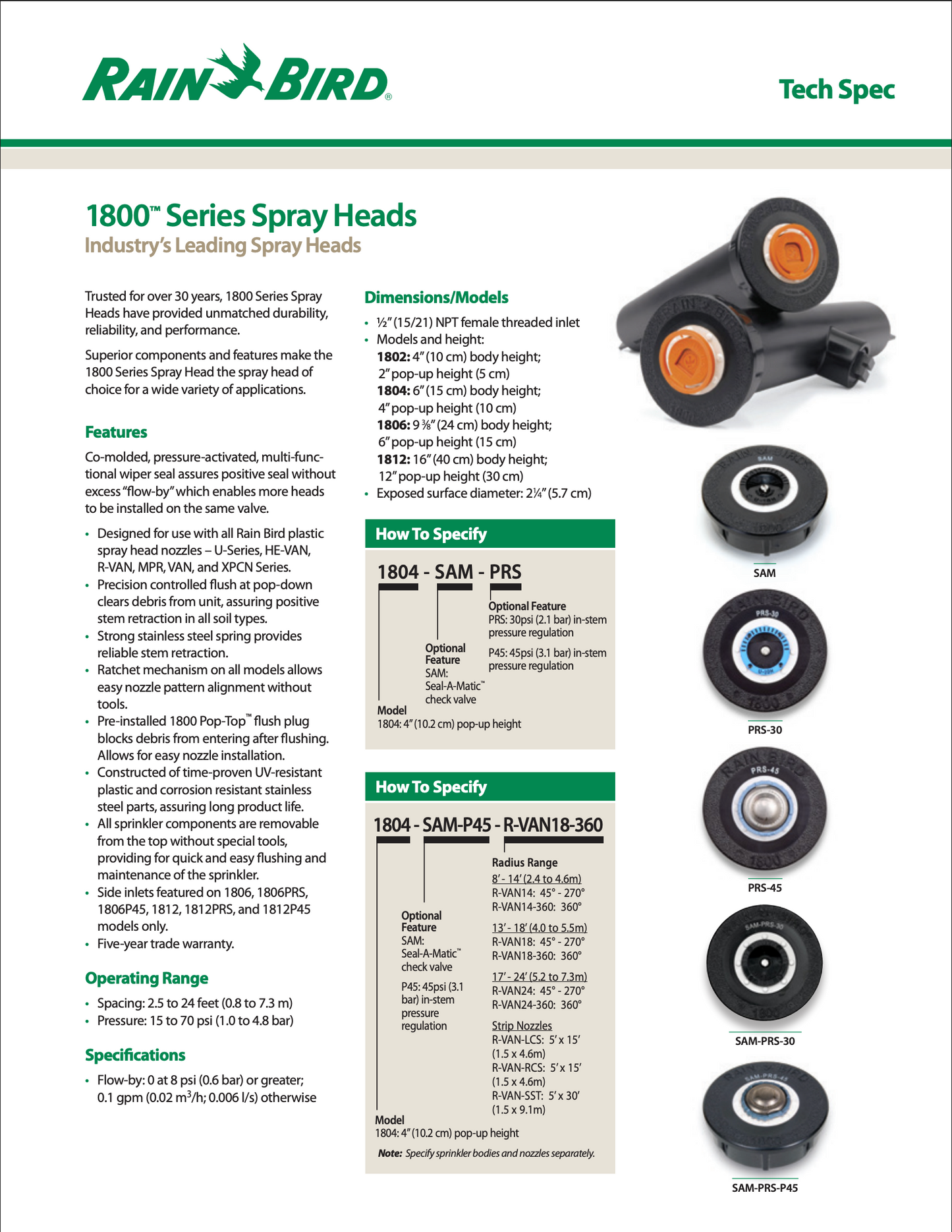 Rain Bird 1804 Pop-Up 4" body + Stop-a-matic (SAM) Check valve