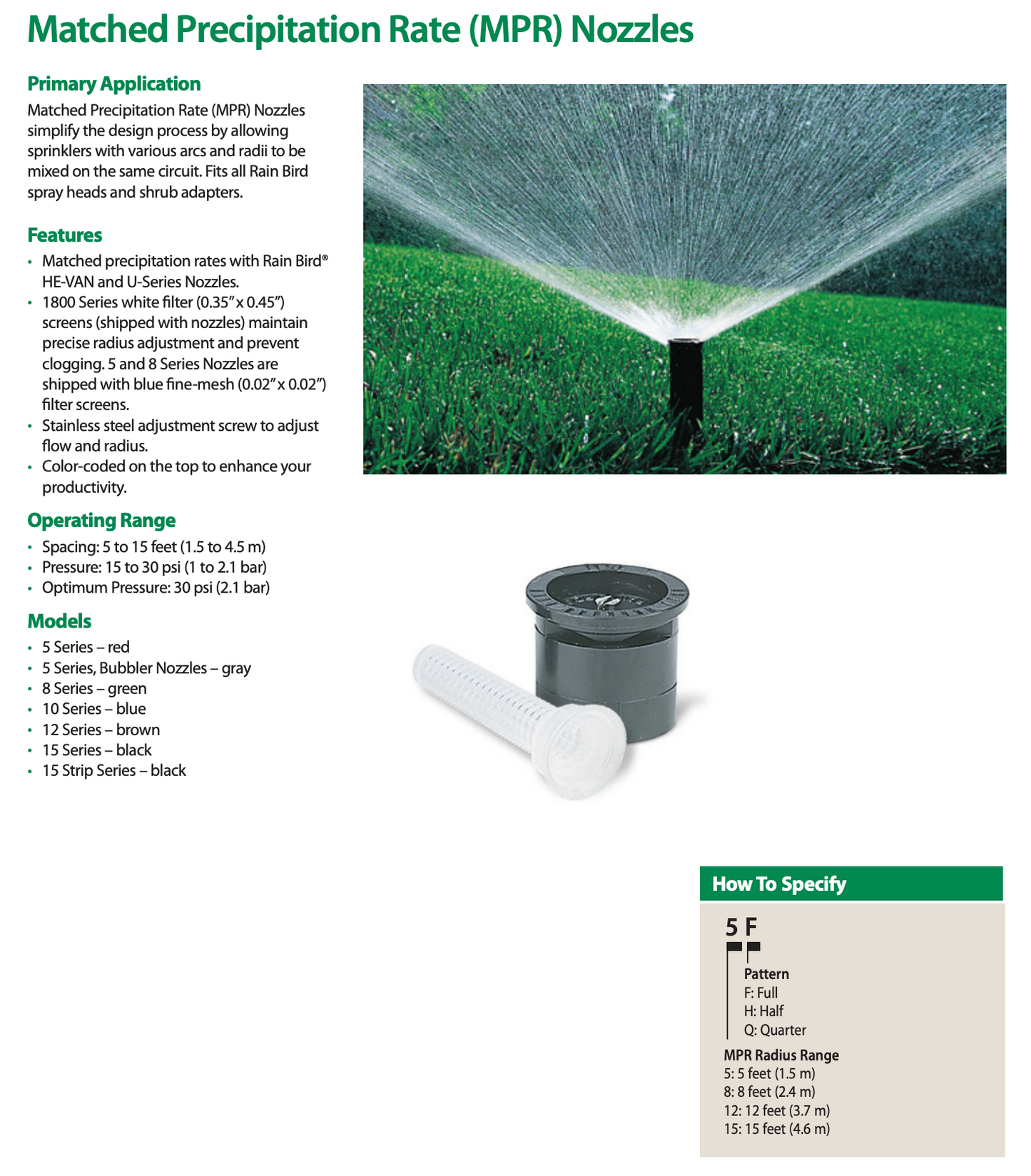 Rain Bird Right Corner Strip Nozzle (15RCS) 15 Series MPR