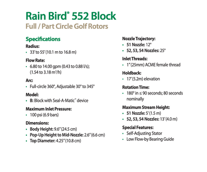 Rain Bird 552 Series Rotor 9.8m - 16.8m